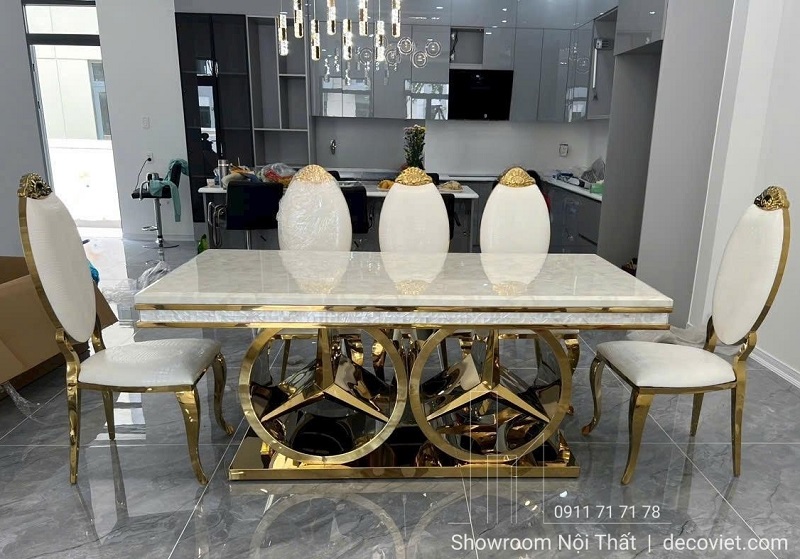 Bàn ăn tân cổ điển cao cấp 2798S mặt đá sang trọng