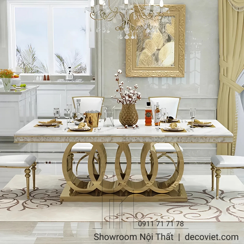 bàn ăn tân cổ điển mặt đá
