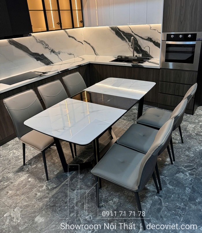 bàn ăn kéo dài mặt đá