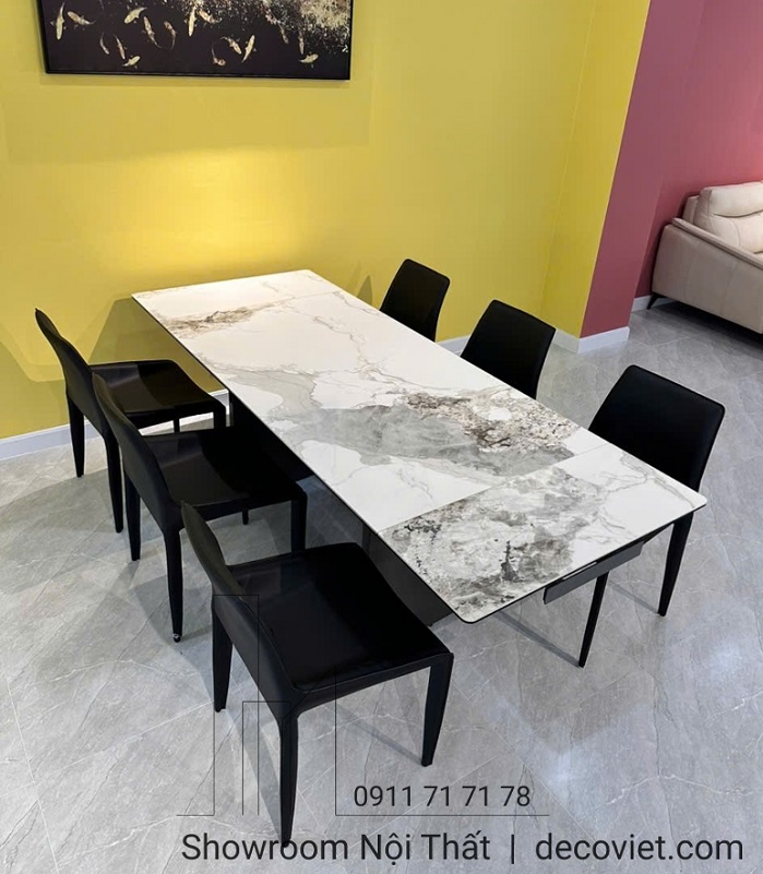 bàn ăn kéo dài mặt đá nhập khẩu