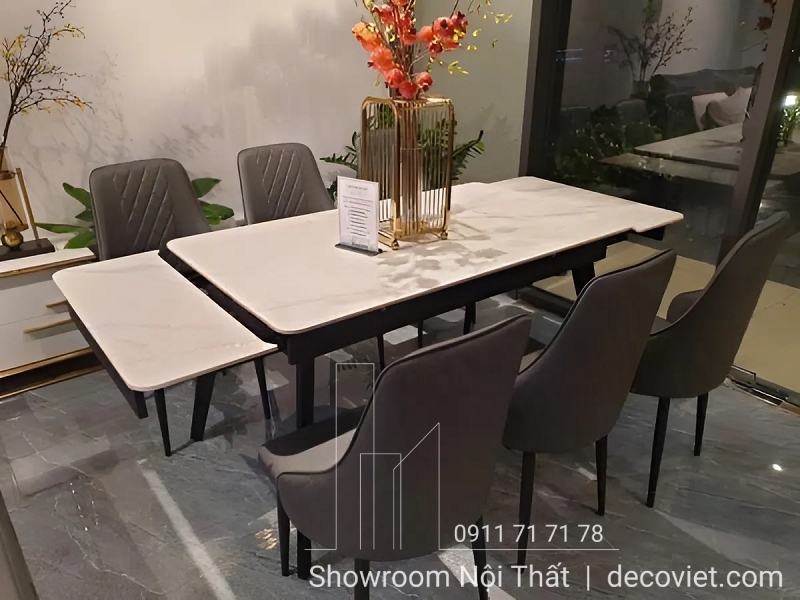 bàn ăn kéo dài hiện đại mặt đá
