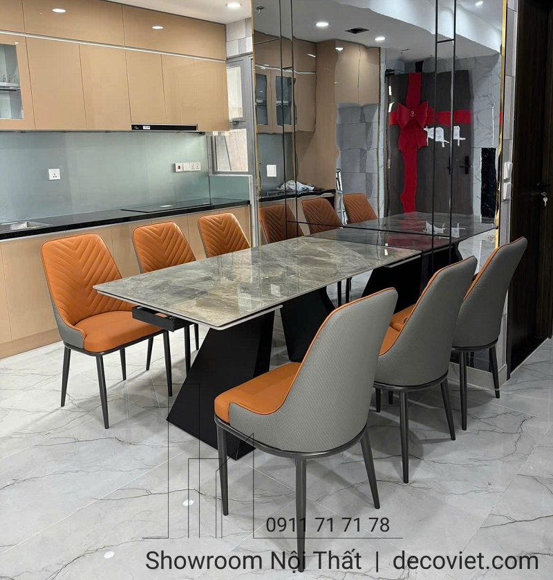bàn ăn kéo dài thông minh mặt đá