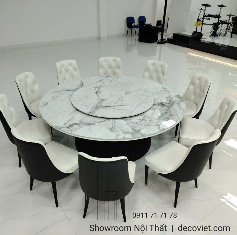 mẫu bàn ăn tròn xoay thiết kế cho không gian lớn