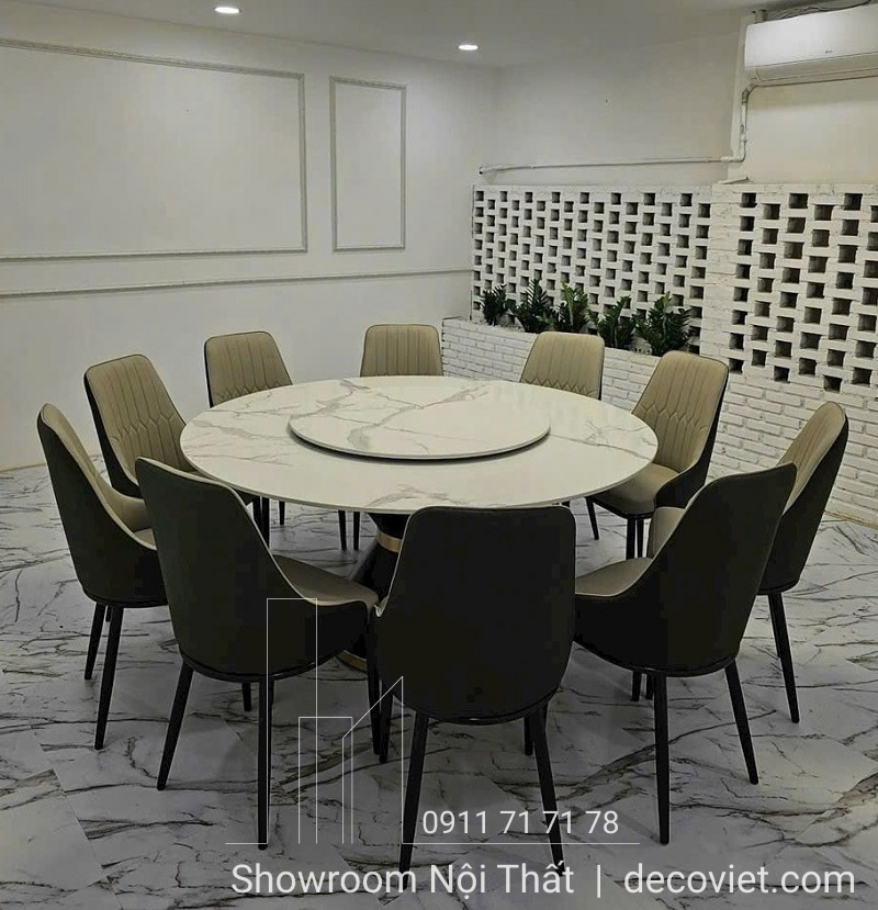 bàn ăn tròn 10 ghế mặt đá