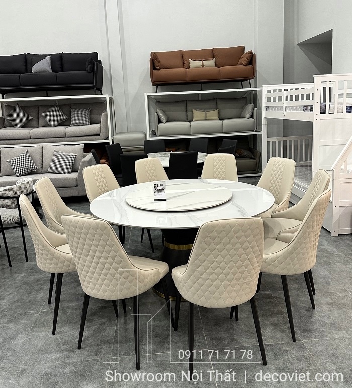 bàn ăn tròn xoay 10 người mặt đá