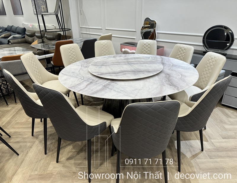 bàn ăn tròn mặt đá 10 người
