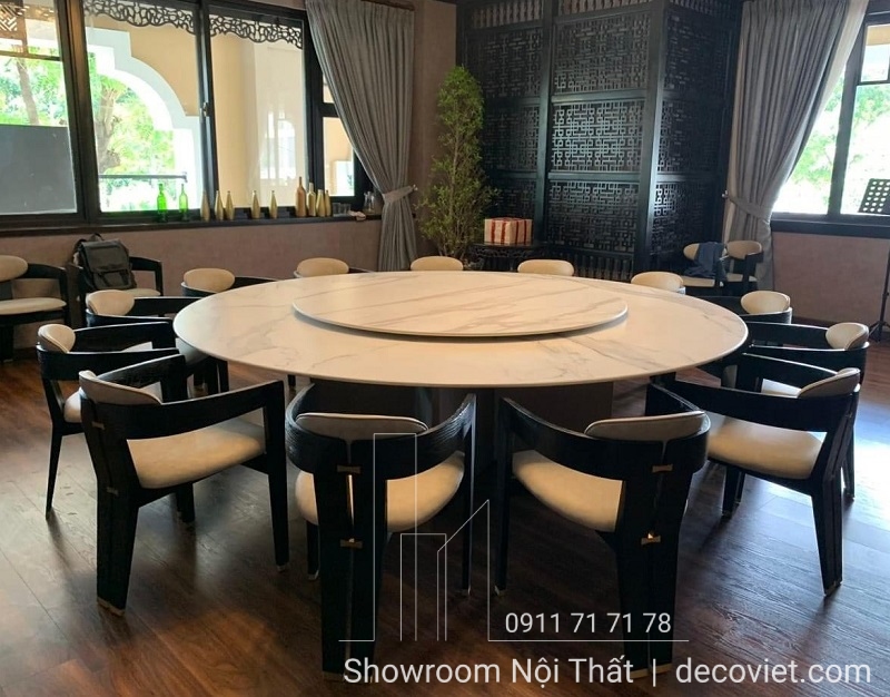 bàn ăn tròn mặt đá 12 người