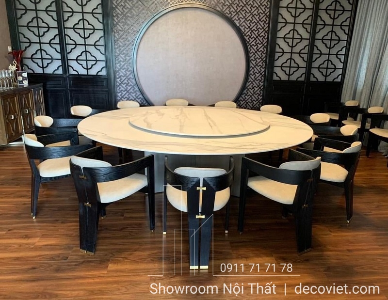 bộ bàn ăn tròn 12 người hiện đại