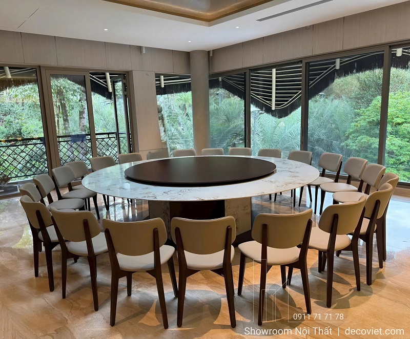bộ bàn ăn tròn lớn 20 ghế cho nhà hàng biệt thự