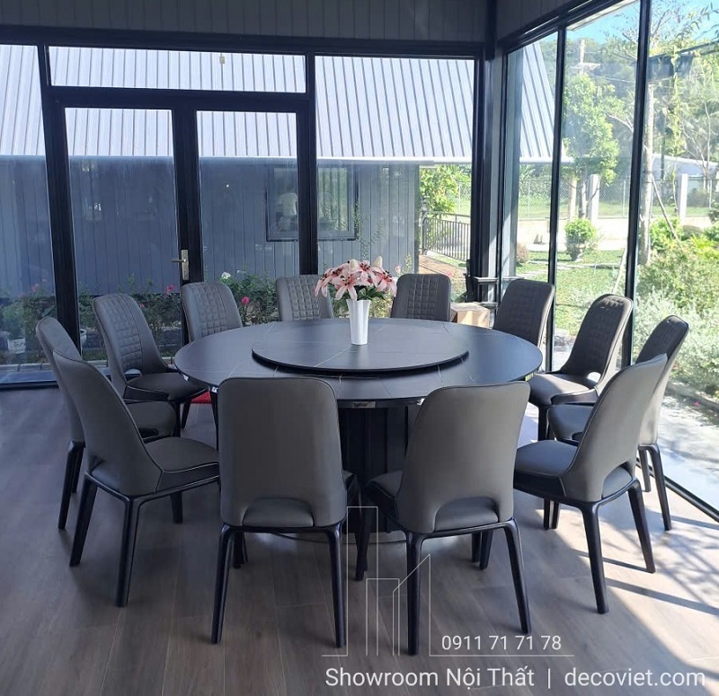 bộ bàn ăn tròn mặt đá 12 người phù hợp với mọi người