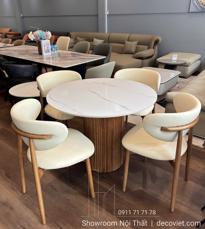 bàn ăn tròn gỗ 4 ghế 2933S mặt đá hiện đại nhỏ gọn