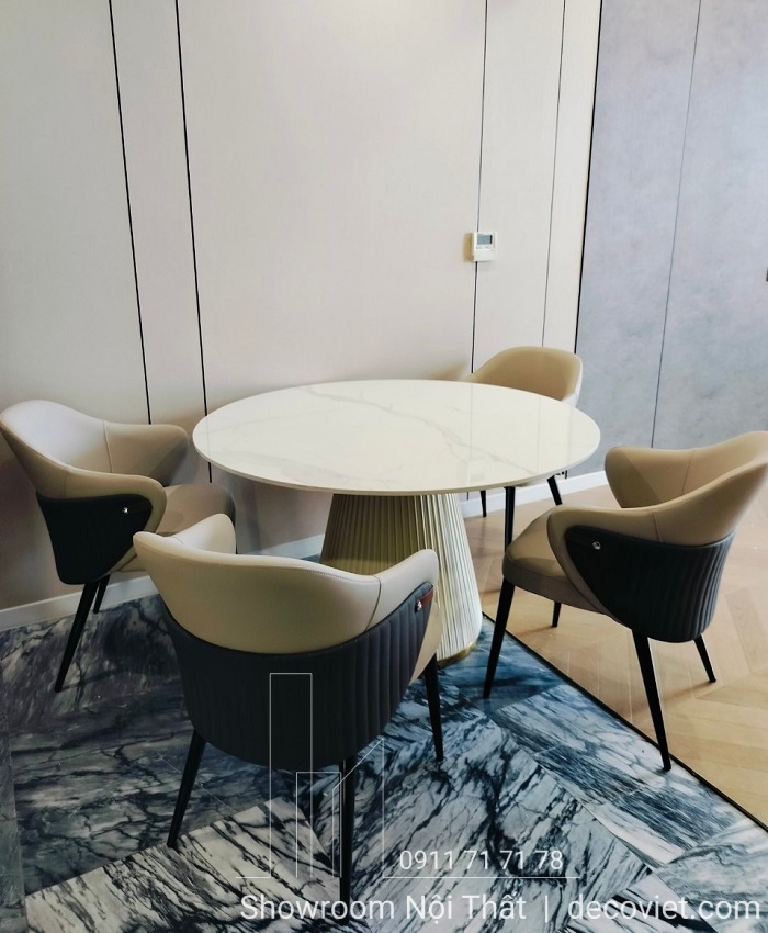 bàn ăn tròn 4 ghế mặt đá