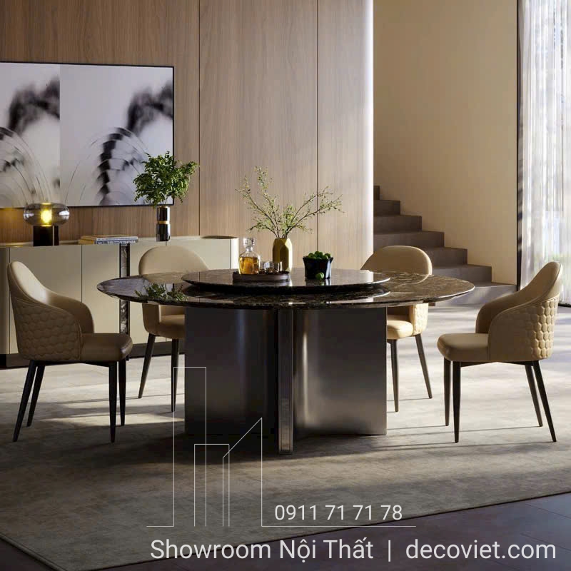 bàn ăn 4 ghế mặt đá tròn xoay