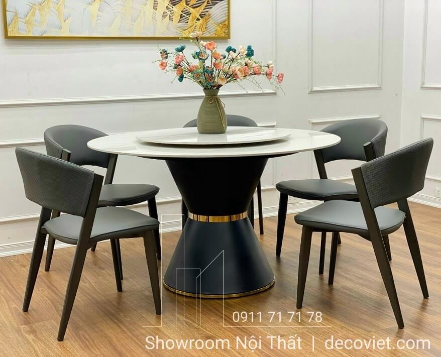 Bàn ăn 6 ghế mặt đá cao cấp, tích hợp mâm xoay tiện lợi.