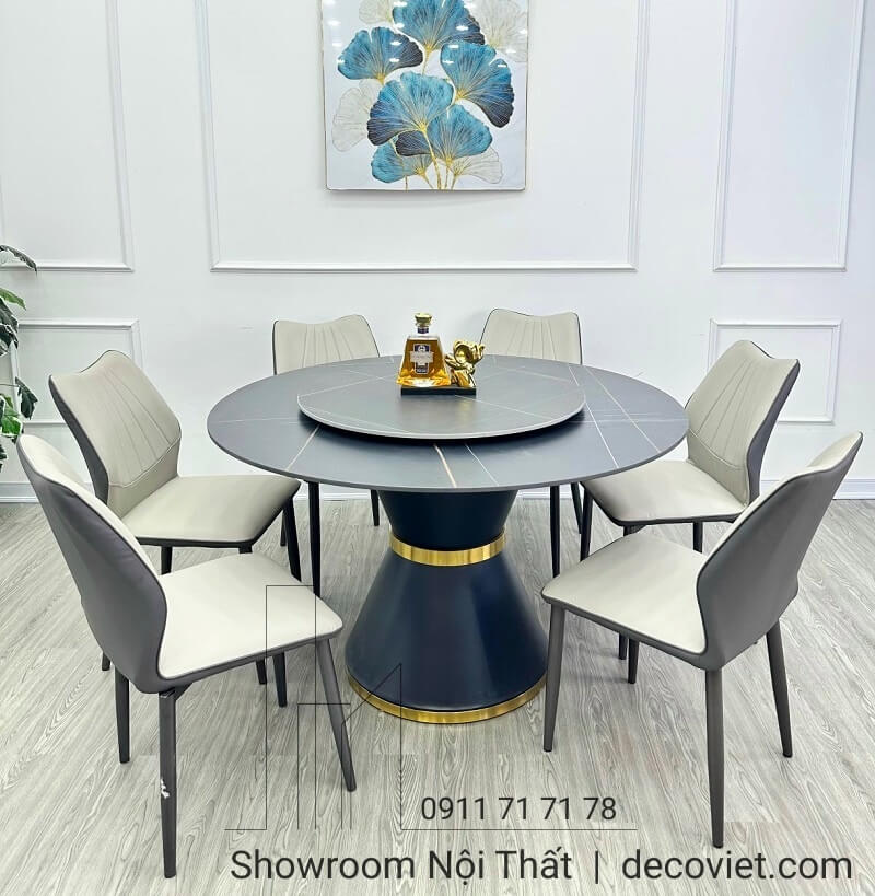 Kiểu dáng bàn ăn tròn tượng trưng cho sự sum vầy và viên mãn.