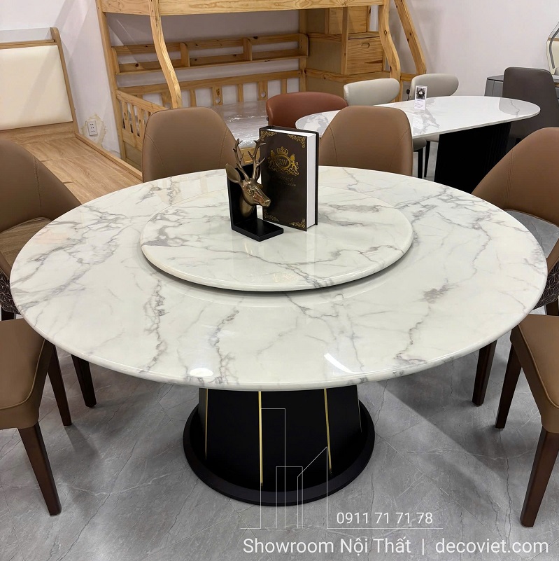 Bàn tròn mặt đá Lamar 8 ghế sang trọng cho nhà phố