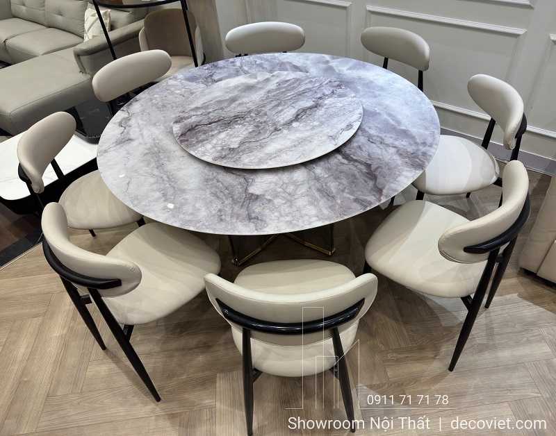 Thiết kế mâm xoay 360 độ của bàn ăn tròn 8 ghế mặt đá