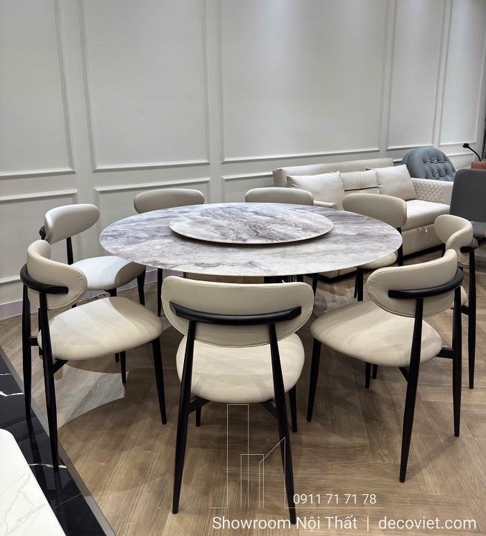 Bàn tròn xoay 8 ghế mặt đá 1m6 thiết kế sang trọng tại Nhà Decor