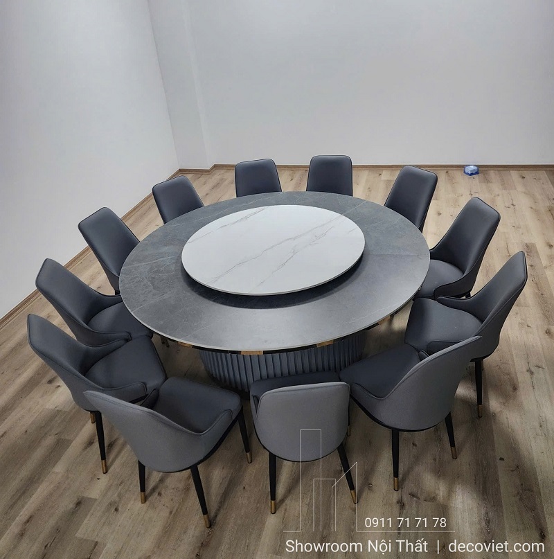 bộ bàn ăn tròn mặt đá 12 ghế hiện đại