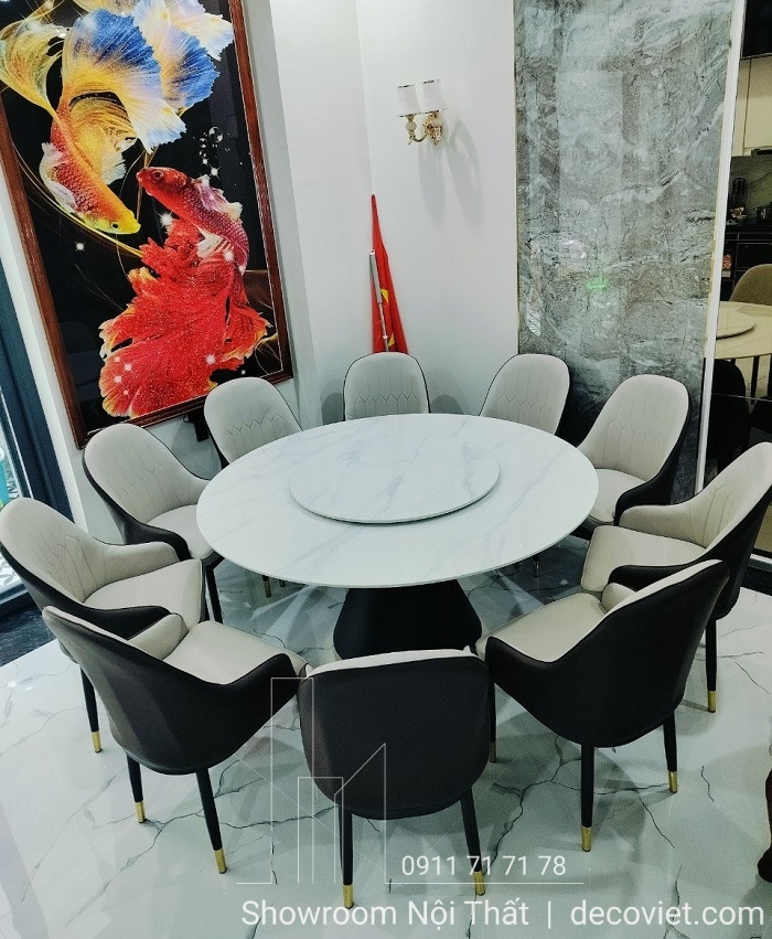 bàn ăn tròn xoay 10 ghế 1m5