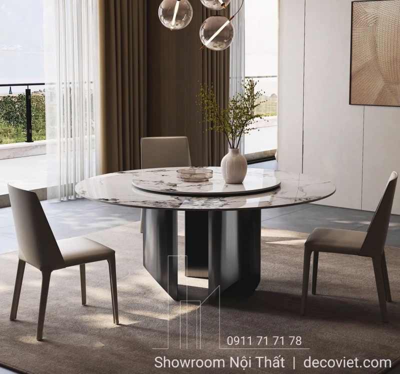 bàn ăn tròn 6 ghế mặt đá
