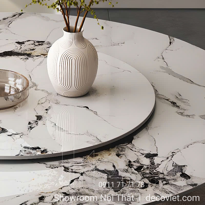 bàn ăn mặt đá tròn 6 ghế