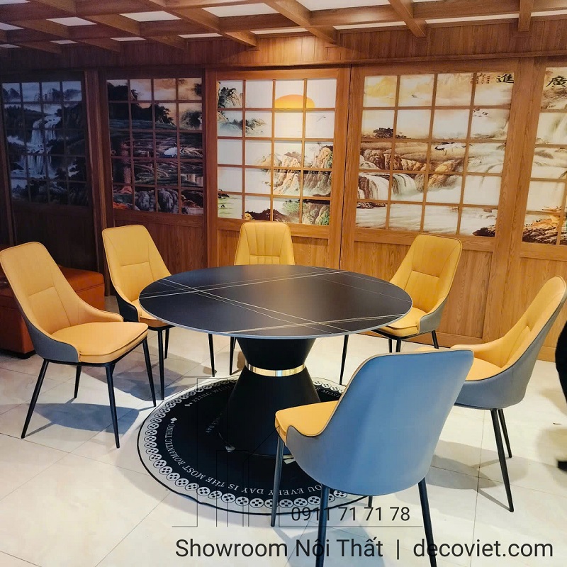 bàn ăn tròn 6 ghế mặt đá
