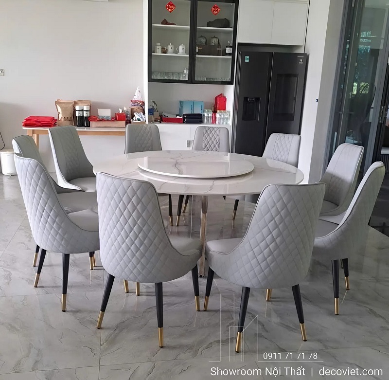 Bàn ăn tròn xoay 10 người mặt đá cao cấp