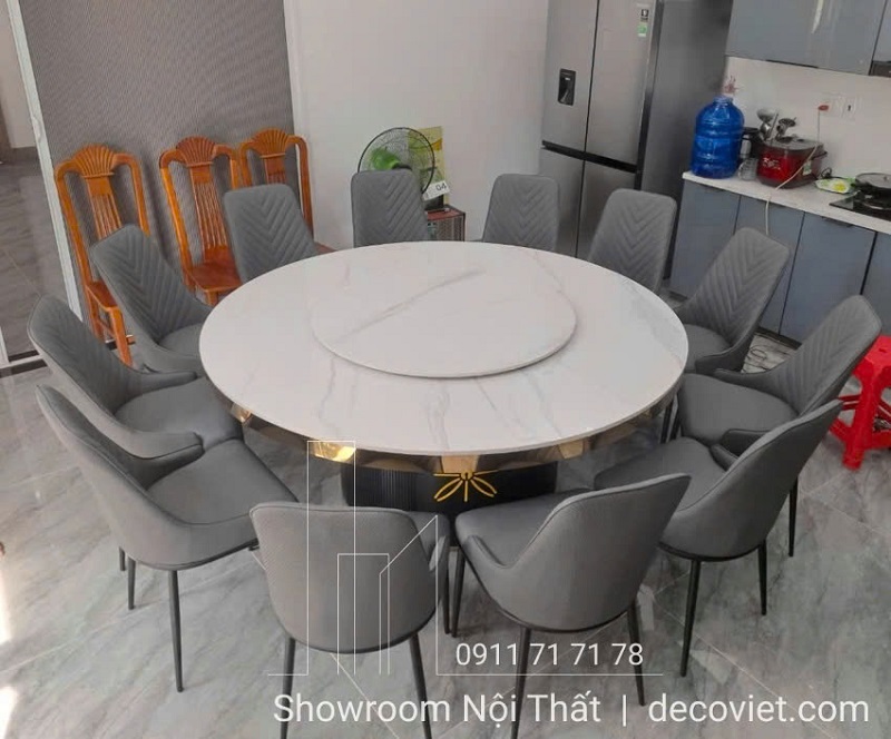 bàn ăn tròn mặt đá 12 người