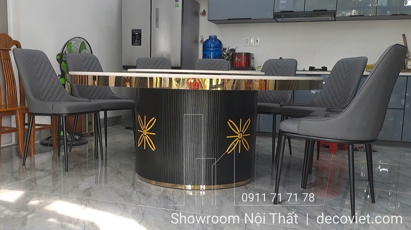 bàn ăn tròn 12 ghế mặt đá