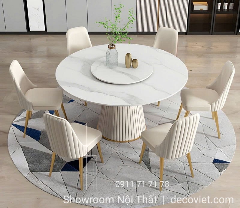 bàn ăn tròn mặt đá 6 người