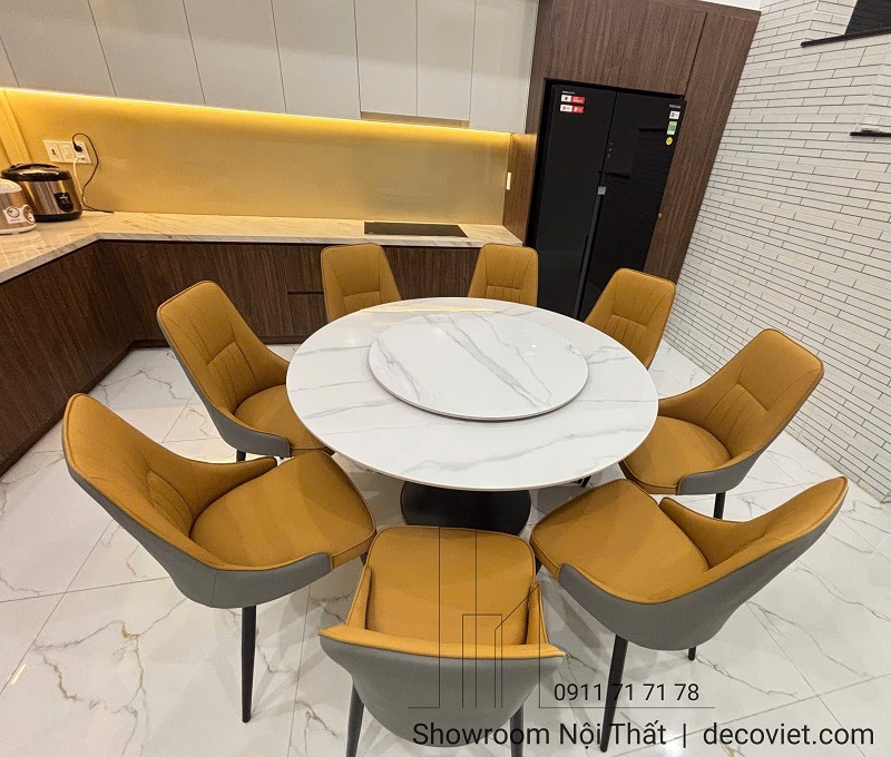 Thiết kế bàn ăn tròn xoay hiện đại với chân sắt sơn tĩnh điện chắc chắn