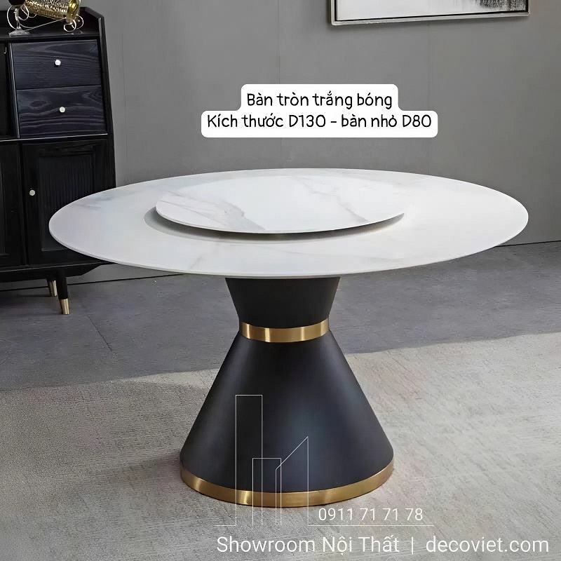 Bàn ăn mặt đá xoay tiện lợi dành cho 8 người, phù hợp cho căn hộ và biệt thự sang trọng