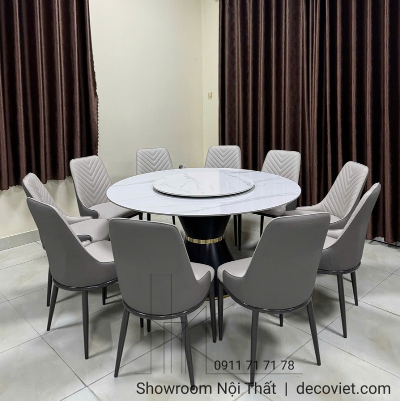 bàn ăn mặt đá tròn xoay 10 ghế
