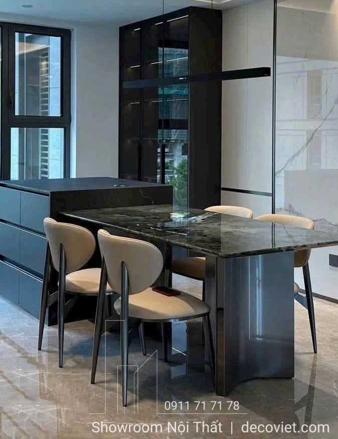 bàn ăn mặt đá kết hợp đảo bếp