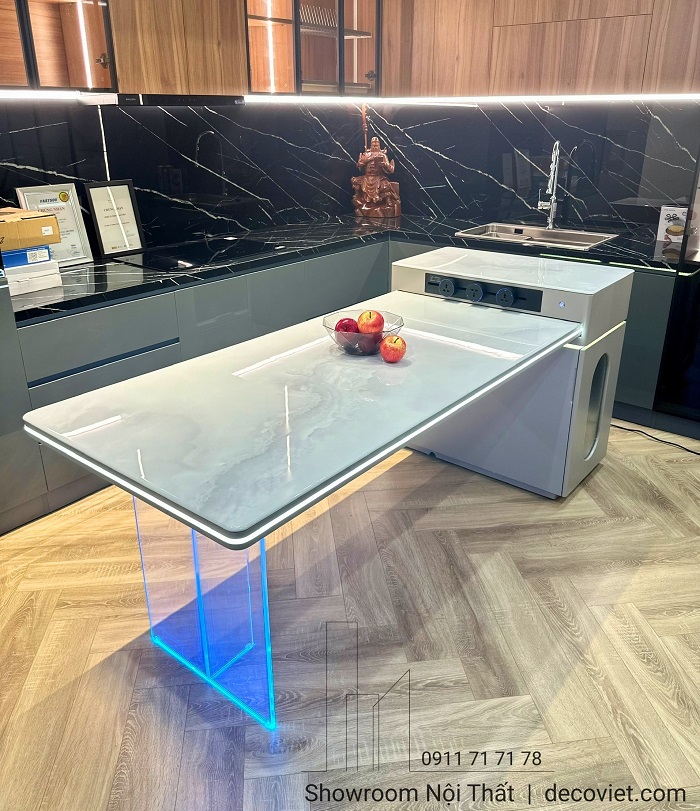 bàn đảo bếp kết hợp đèn led thông minh