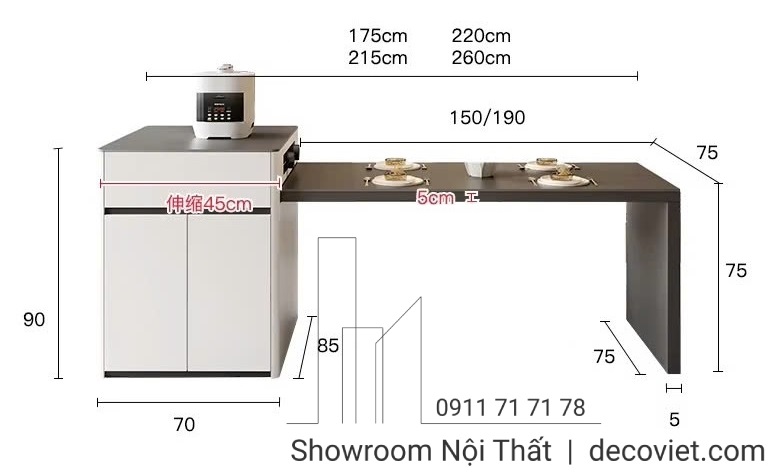 Bàn Đảo Bếp Kết Hợp Bàn Ăn Thông Minh