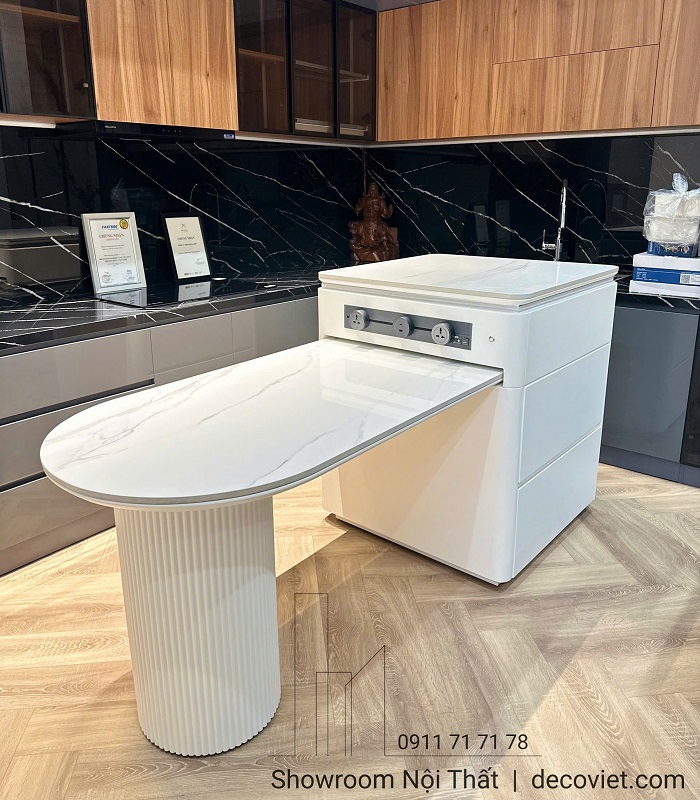bàn đảo bếp mặt đá hiện đại đa năng cho căn hộ chung cư nhỏ