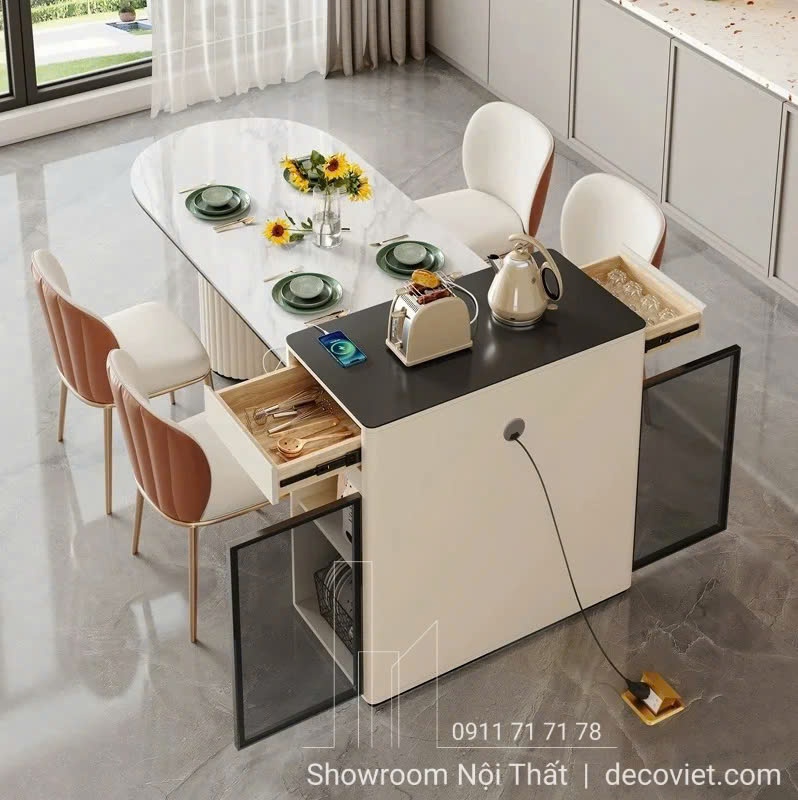 bàn ăn kết hợp bàn đảo