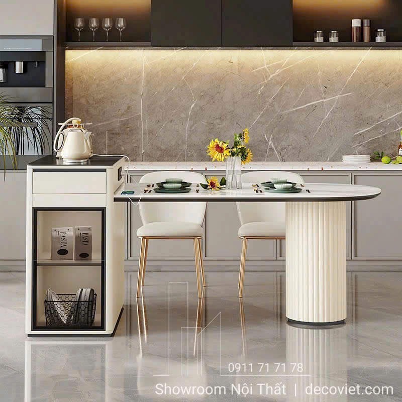 bàn ăn kết hợp bàn đảo bếp