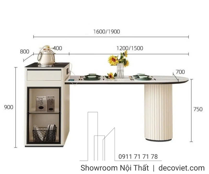 đảo bếp kết hợp bàn ăn