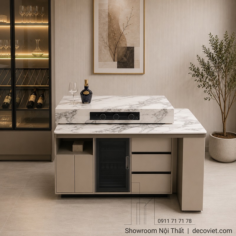 Bàn đảo bếp gấp gọn 2886S mặt đá vân mây sang trọng dễ vệ sinh