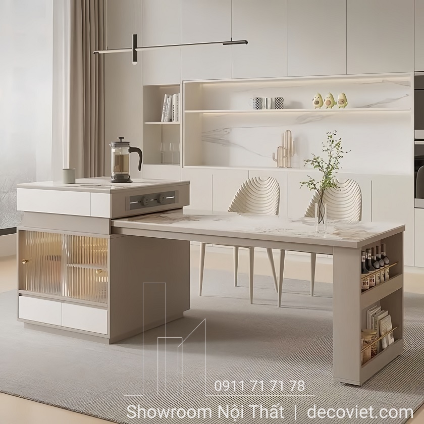 bàn đảo bếp kết hợp bàn ăn thông minh