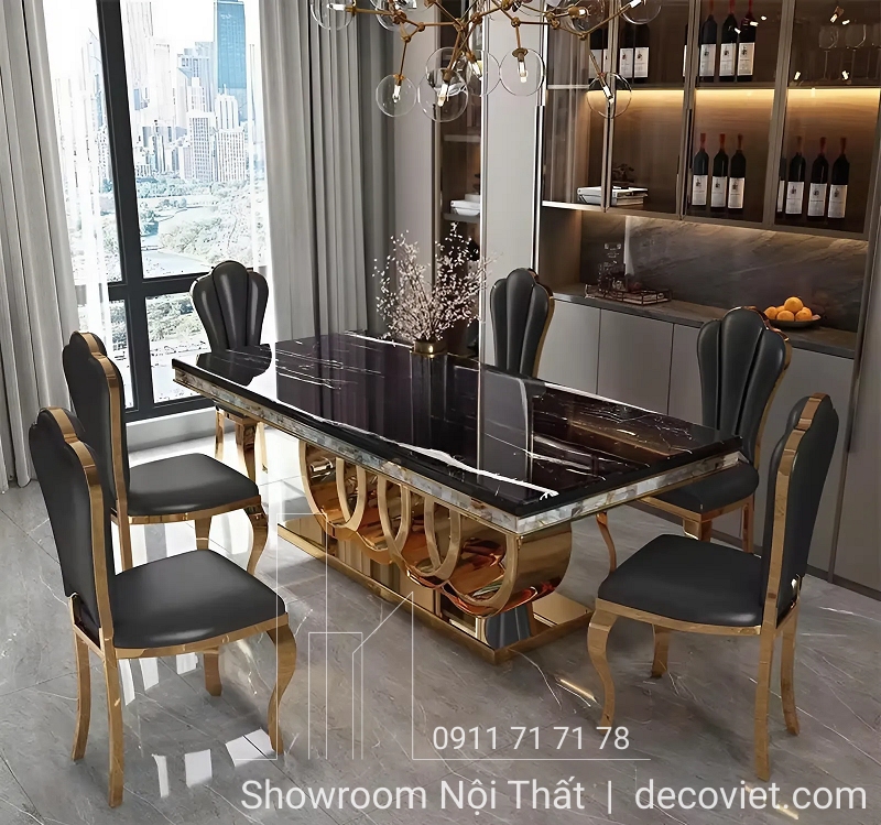 bàn ăn tân cổ điển mặt đá