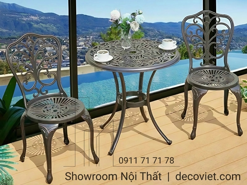 mẫu bàn cafe nhôm đúc 2 người cho không gian ngoài trời