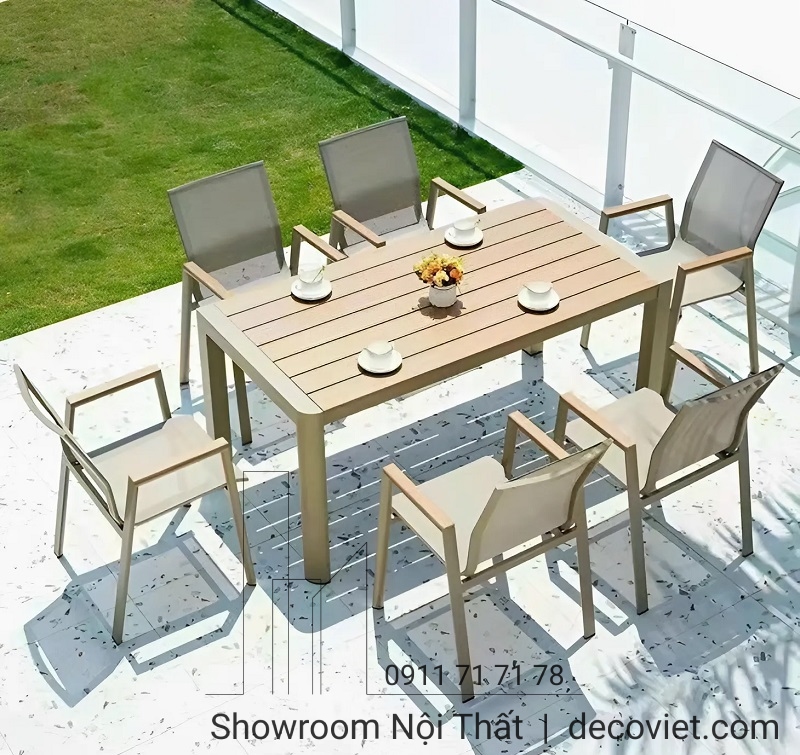 bàn ghế giả gỗ ngồi ngoài trời tinh tế