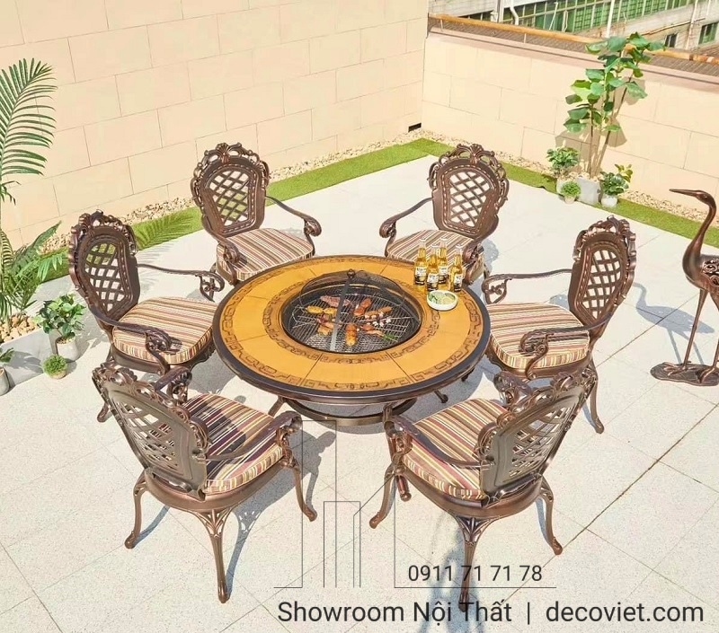 bàn ghế ăn sân vườn có bếp nướng BBQ tiện nghi