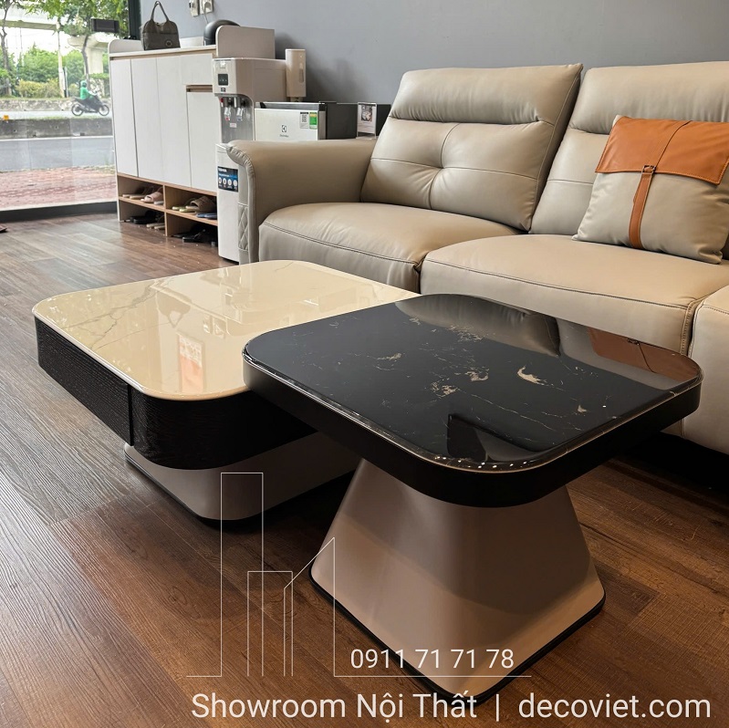 bàn trà phòng khách mặt đá trắng đen hiện đại đẹp