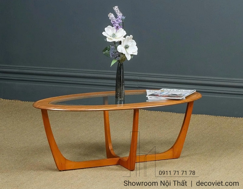 Bàn sofa gỗ mặt kính hiện đại 411S tại DecoViet