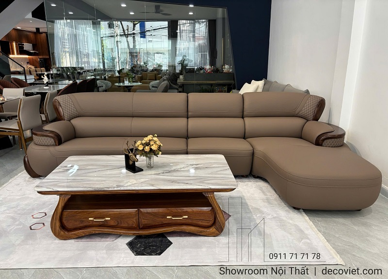 Bàn trà gỗ tự nhiên mặt đá kết hợp sofa gỗ mun nhập khẩu